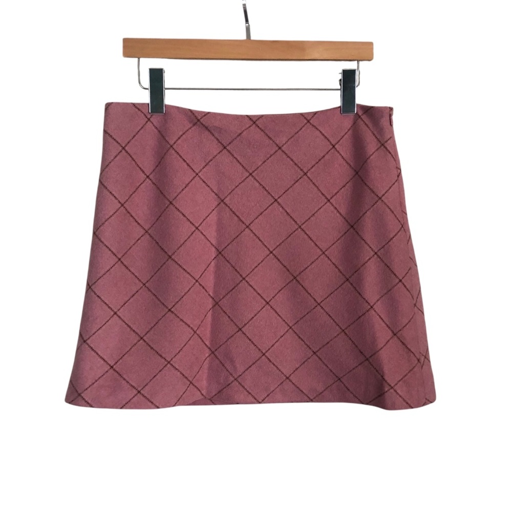 J.Crew Dusty Mauve Pink Diamond Plaid A-Line Fully Lined Wool Blend Mini Skirt